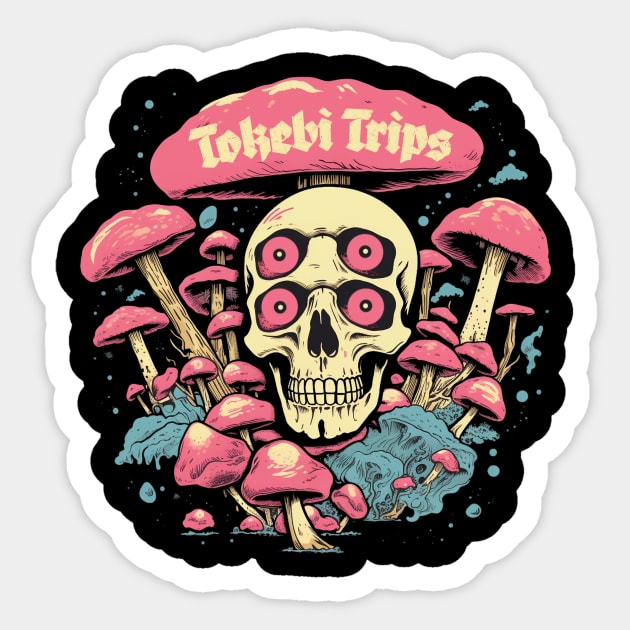 Tokebi Trips Skull Mushroom Psychedelic Sticker by TOKEBI